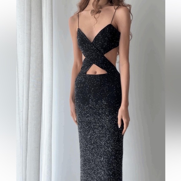 Vintage Dresses & Skirts - Vintage 90’s 100% Silk Beaded Dress Silk Dress Backless Gown Prom Black Cher